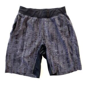 Lululemon T.H.E. Linerless Shorts 9" Mens S Black White Static Print Training